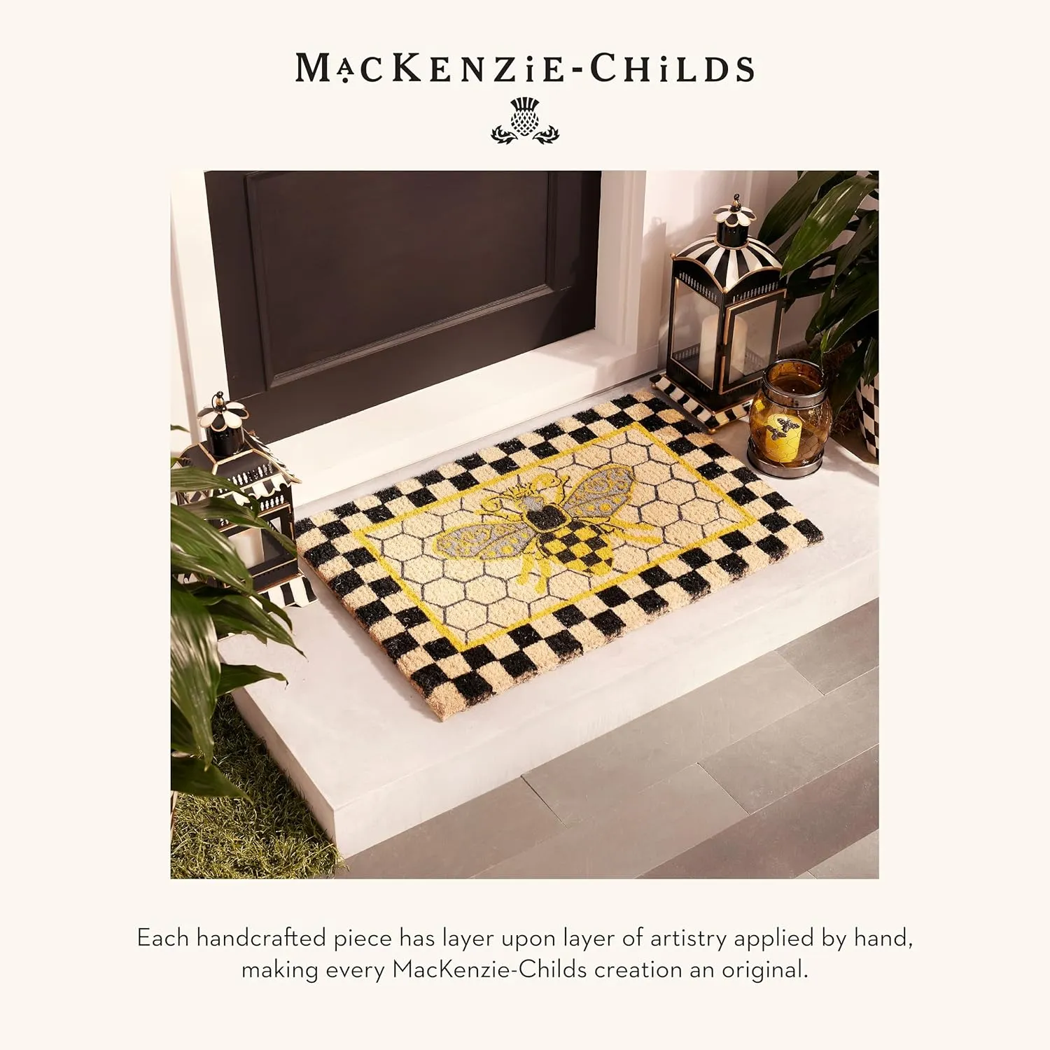 MACKENZIE-CHILDS Entrance Mat, Decorative Outdoor Front-Door Mat, Coir Doormat, Queen Bee
