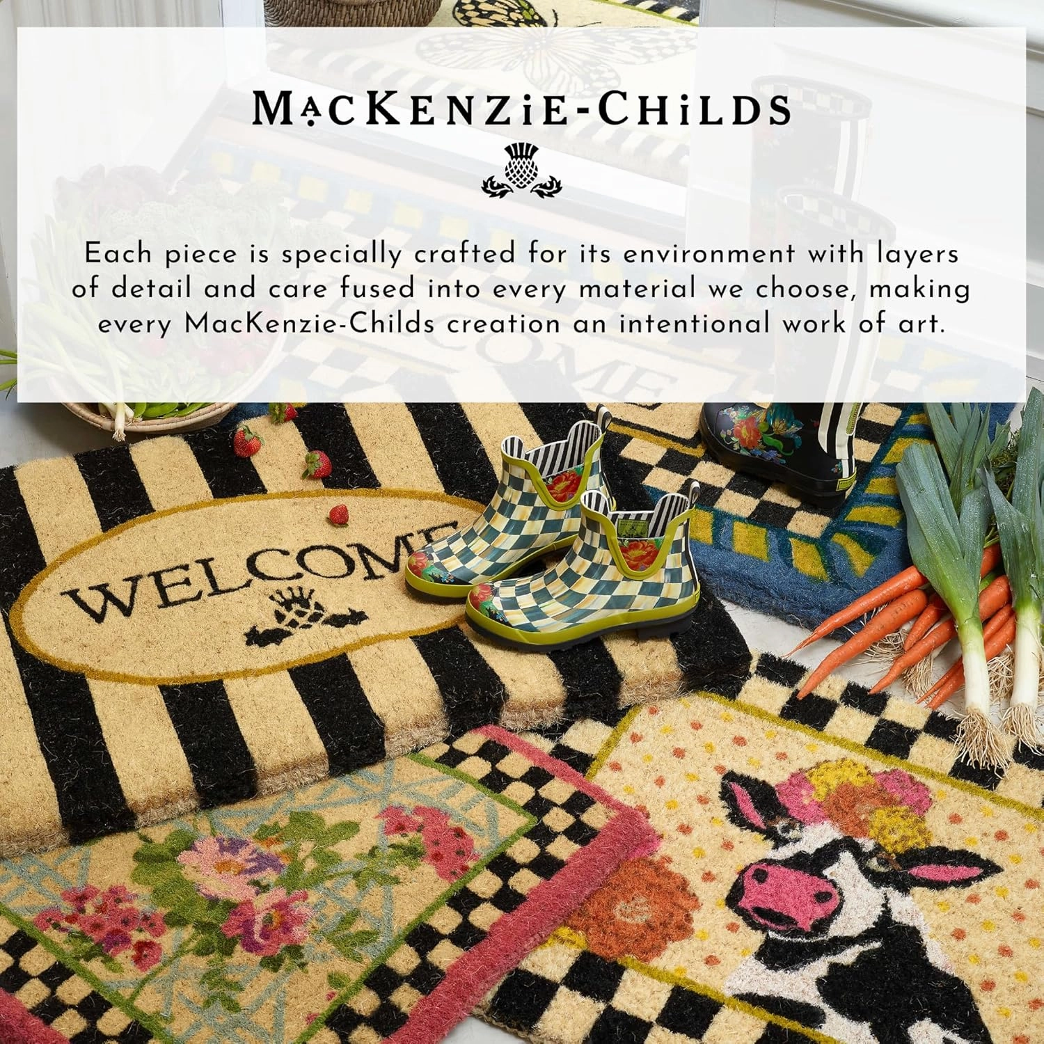 MACKENZIE-CHILDS Monogrammed Entrance Mat, Monogram Welcome Mat, Indoor/Outdoor Front-Door Mat, P