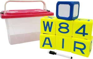 Macro Giant Alphabet Cube Set, 6 3.2 inches Alphabet Blocks, 1 3.4 inches Dry Erase Block, 1 Marker, 1 Portable Storage Box, English Math Learning Aids, Arabic Number, Toy Bricks, Playing Dice
