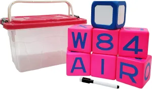 Macro Giant Alphabet Cube Set, 6 3.2 inches Alphabet Blocks, 1 3.4 inches Dry Erase Block, 1 Marker, 1 Portable Storage Box, English Math Learning Aids, Arabic Number, Toy Bricks, Playing Dice