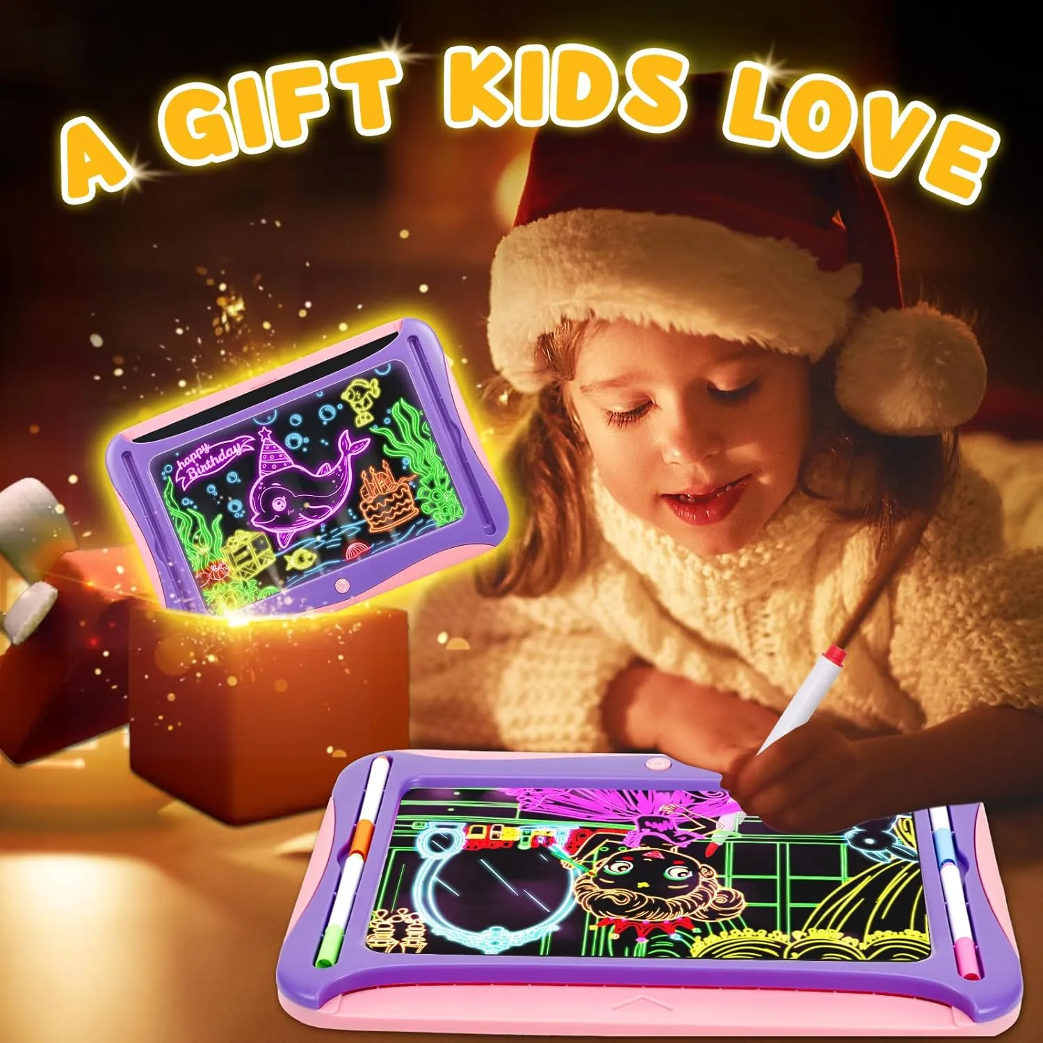 Magic LED Drawing Board for Kids, Girls Toys Age 6-8, Light Up Tracing Pad with 9 Double-Sided Cards, 6 Washable Markers, Arts & Crafts Kits Learning Toy Glow Up Doodle Board Christmas Birthday Gifts