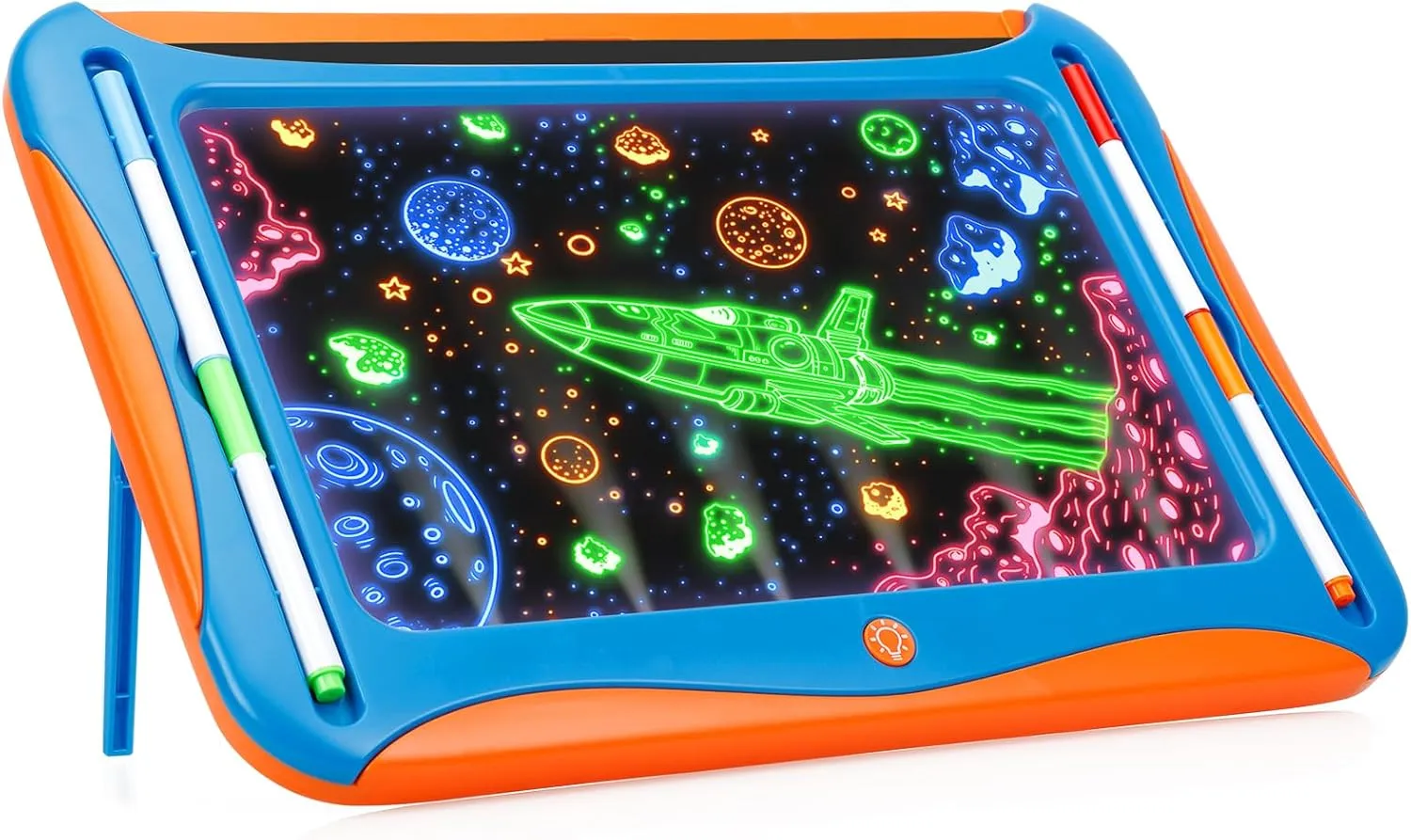 Magic LED Drawing Board for Kids, Light Up Tracing Pad with 9 Double-Sided Cards, 6 Washable Markers, Arts & Crafts Learning Toy for Boys and Girls Ages, Requires 2 AA batteries (not included) Blue