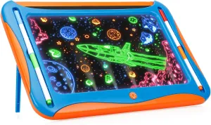 Magic LED Drawing Board for Kids, Light Up Tracing Pad with 9 Double-Sided Cards, 6 Washable Markers, Arts & Crafts Learning Toy for Boys and Girls Ages, Requires 2 AA batteries (not included) Blue