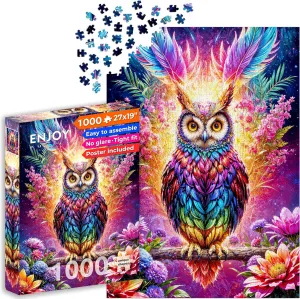 Magical Owl in Floral Fantasy Illustration – 1000 Pieces Jigsaw Puzzle for Adults – Matte Finish, Soft Touch, Easy to Assemble, Tight Fit, Vivid Colors, Missing Pieces Service