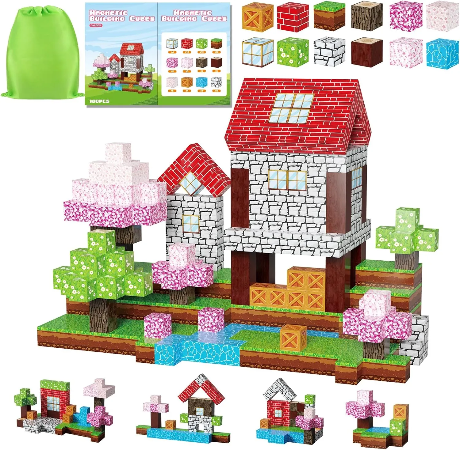 Magnetic Blocks, 100PCS Magnetic Building Blocks for Kids，Magnetic Toys for Boys & Girls Age 3 4 5 6 7 8 9 10，Magnetic Tiles Toys, Magnetic Building Cubes,STEM Sensory Gift for Christmas Birthday