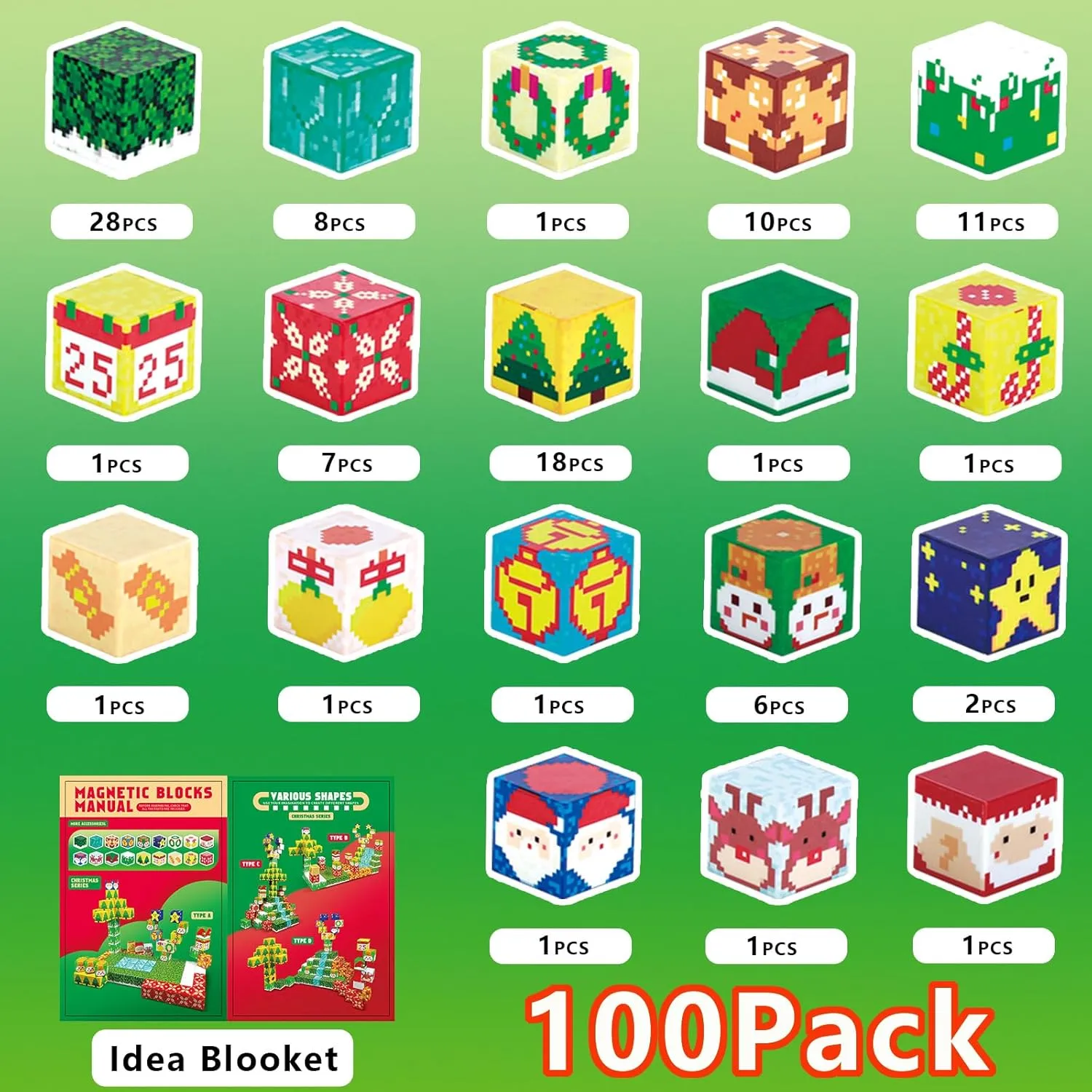 Magnetic Blocks 100PCS Set,Mine World Craft Building Block,Magnet Cubes for Boys and Girls 3 ,Magnetic Toys, Magnet Building Cubes 0.8IN,Puzzles Game (Gift Style)