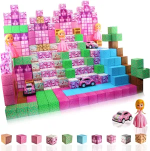Magnetic Blocks - Princess Castle 112 pcs Polar Cubes Magnetic Building Blocks Set Designed in USA Sensory Princess Blocks