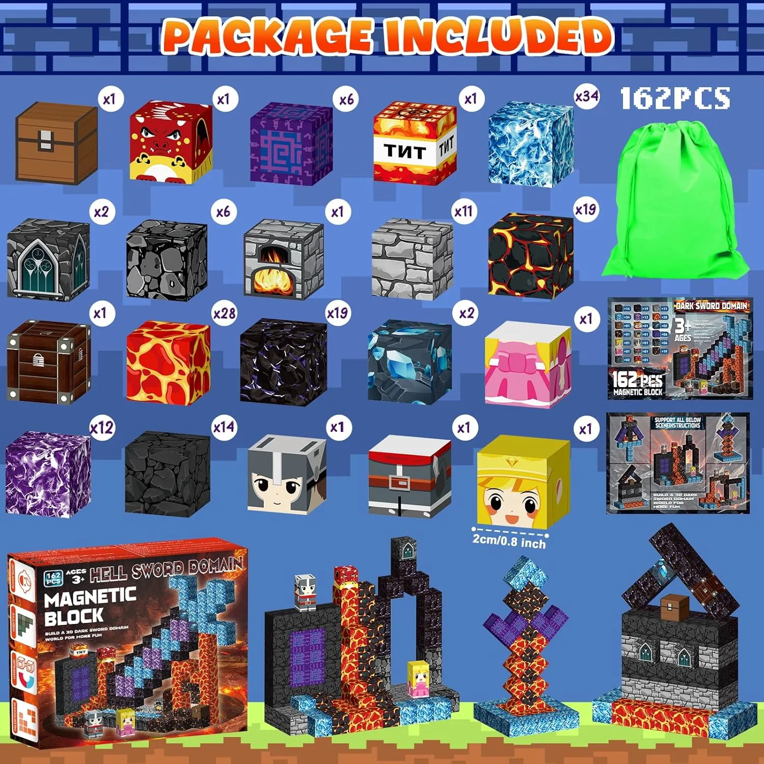 Magnetic Building Blocks 162PCS, Magnetic Tiles Kids Build Cubes STEM Game Toys, Birthday Gifts for Boys & Girls Ages 3 