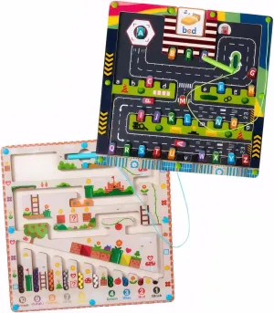 Magnetic Color and Number Maze, 2 in 1 Wooden Magnetic Color Maze, Magnetic Alphabet Maze Trains Fine Motor Skills, Magnetic Puzzles for Toddlers 3-5 6-8 8-12