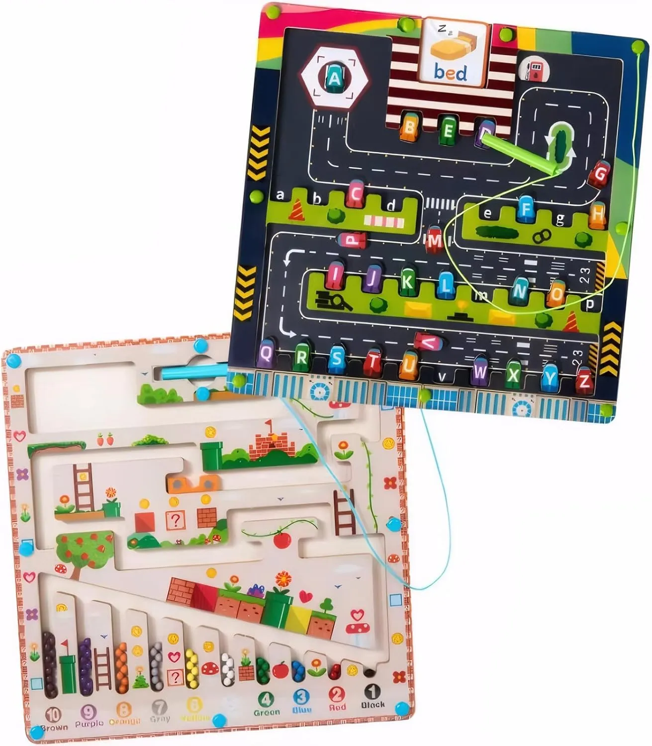 Magnetic Color and Number Maze, 2 in 1 Wooden Magnetic Color Maze, Magnetic Alphabet Maze Trains Fine Motor Skills, Magnetic Puzzles for Toddlers 3-5 6-8 8-12