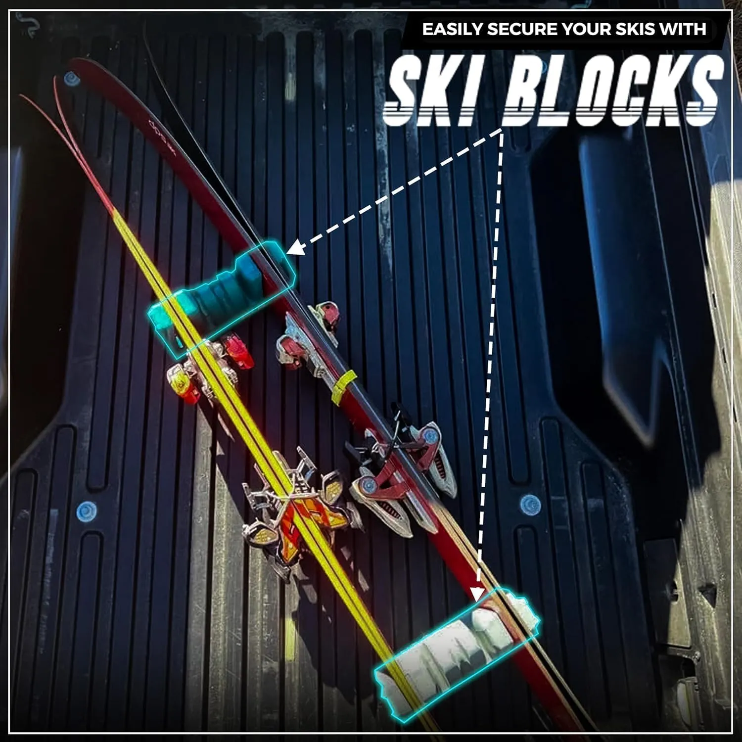 Magnetic Ski Holder and Snowboard Rack - Anti-Slip Design Scratch-Proof, Portable Storage Solution Ski Rack for Garage, Cargo Box, Cars, Ski Bags and Outdoor Adventures (Aqua Green, One Pack)