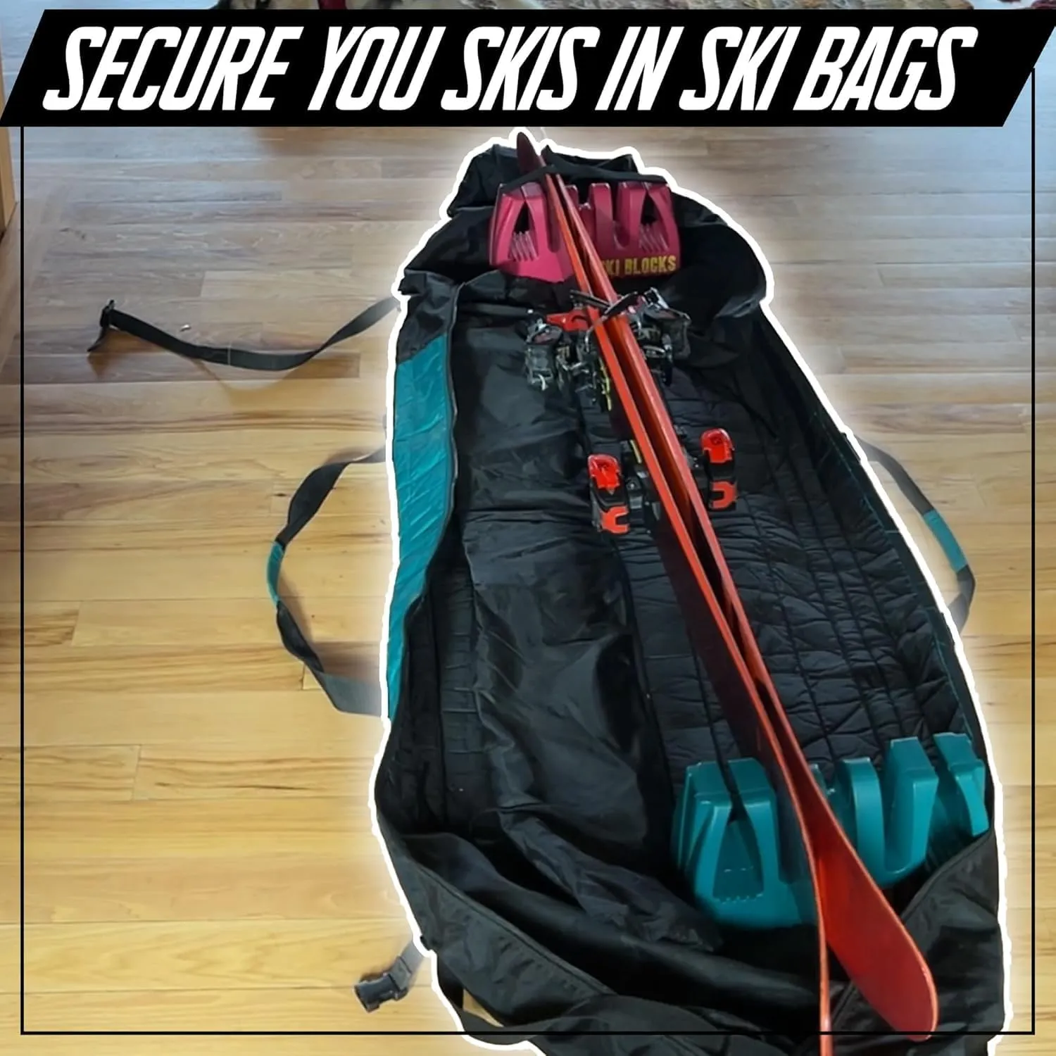 Magnetic Ski Holder and Snowboard Rack - Anti-Slip Design Scratch-Proof, Portable Storage Solution Ski Rack for Garage, Cargo Box, Cars, Ski Bags and Outdoor Adventures (Aqua Green, One Pack)