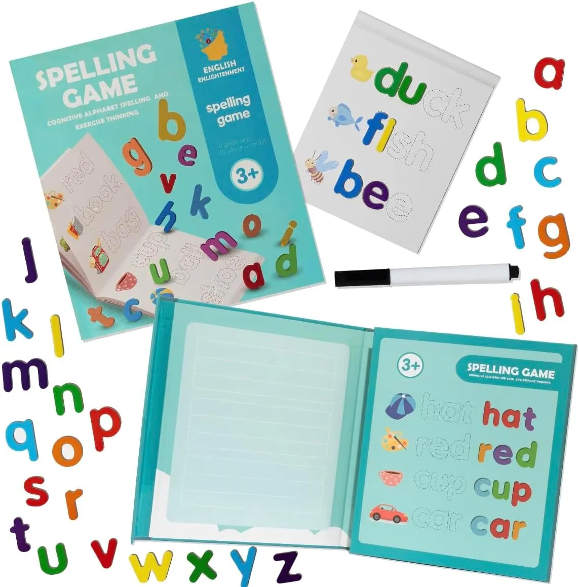 Magnetic Spelling Game Book for Kids Ages 3-5, 4-7 – Learn to Read, Spell & Write – Educational Alphabet Toy with Moveable Letters – Preschool & Kindergarten Learning Activity Book