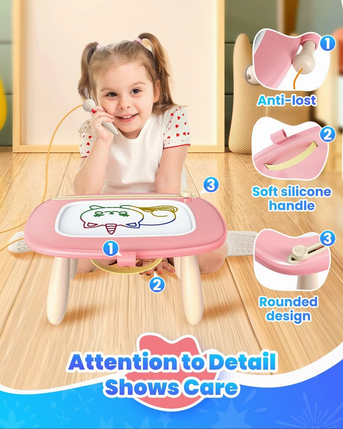 Magnetic Drawing Board, Toddler Girl Toys for 1-2 Year Old, Doodle Board Pad Learning and Educational Kids Toys for 1 2 3 Year Old Baby Girl Birthday Travel Activities - Pink