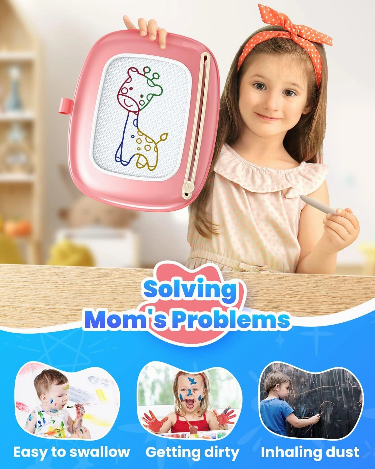 Magnetic Drawing Board, Toddler Girl Toys for 1-2 Year Old, Doodle Board Pad Learning and Educational Kids Toys for 1 2 3 Year Old Baby Girl Birthday Travel Activities - Pink