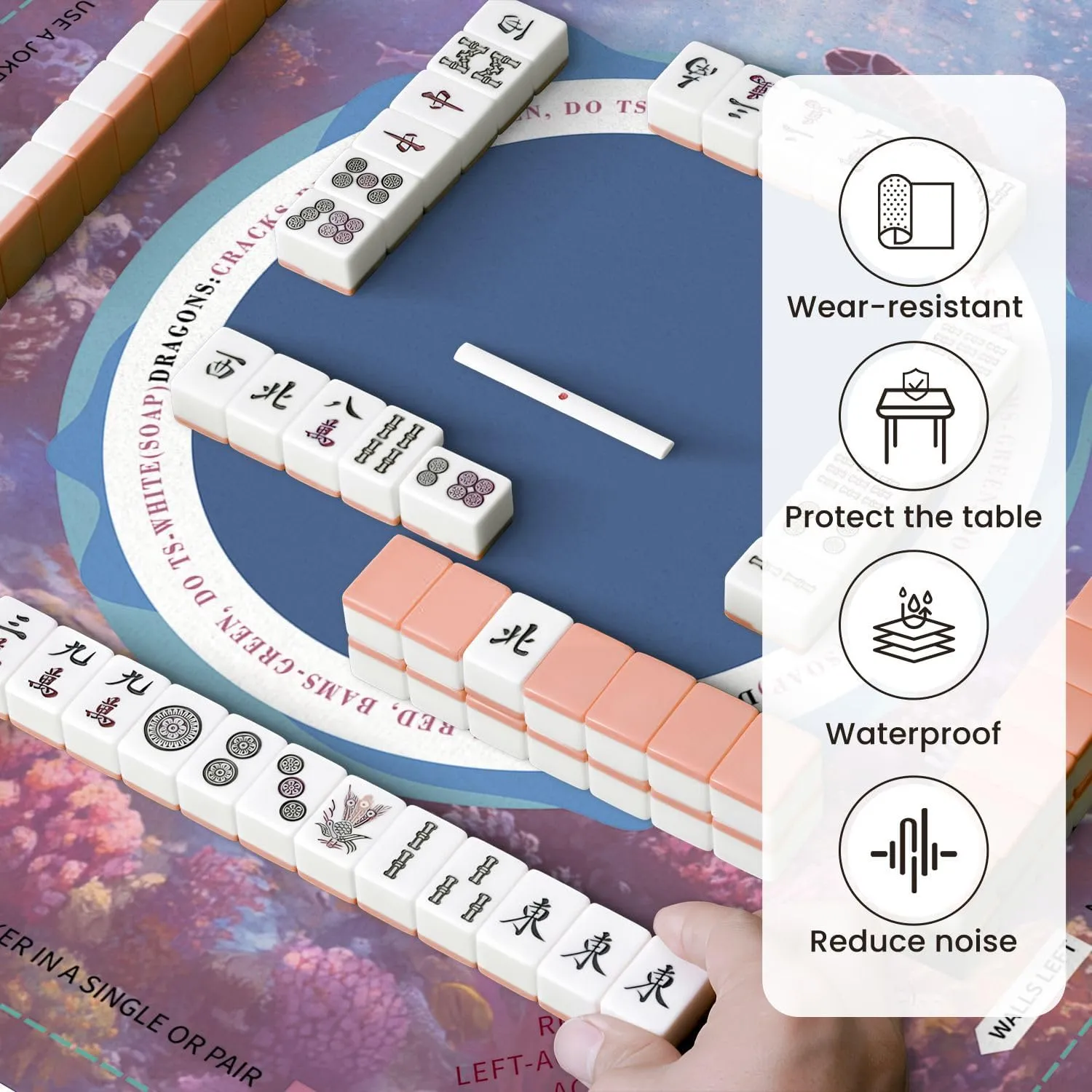 Mahjong Mat for Table Sea Turtle Tropical Fish Coral Blue Ocean Underwater World Natural 31.5" x 31.5" Non-Slip Noise-Reducing Game Mat Premium Mahjong Accessories for Poker Dominoes Board Games