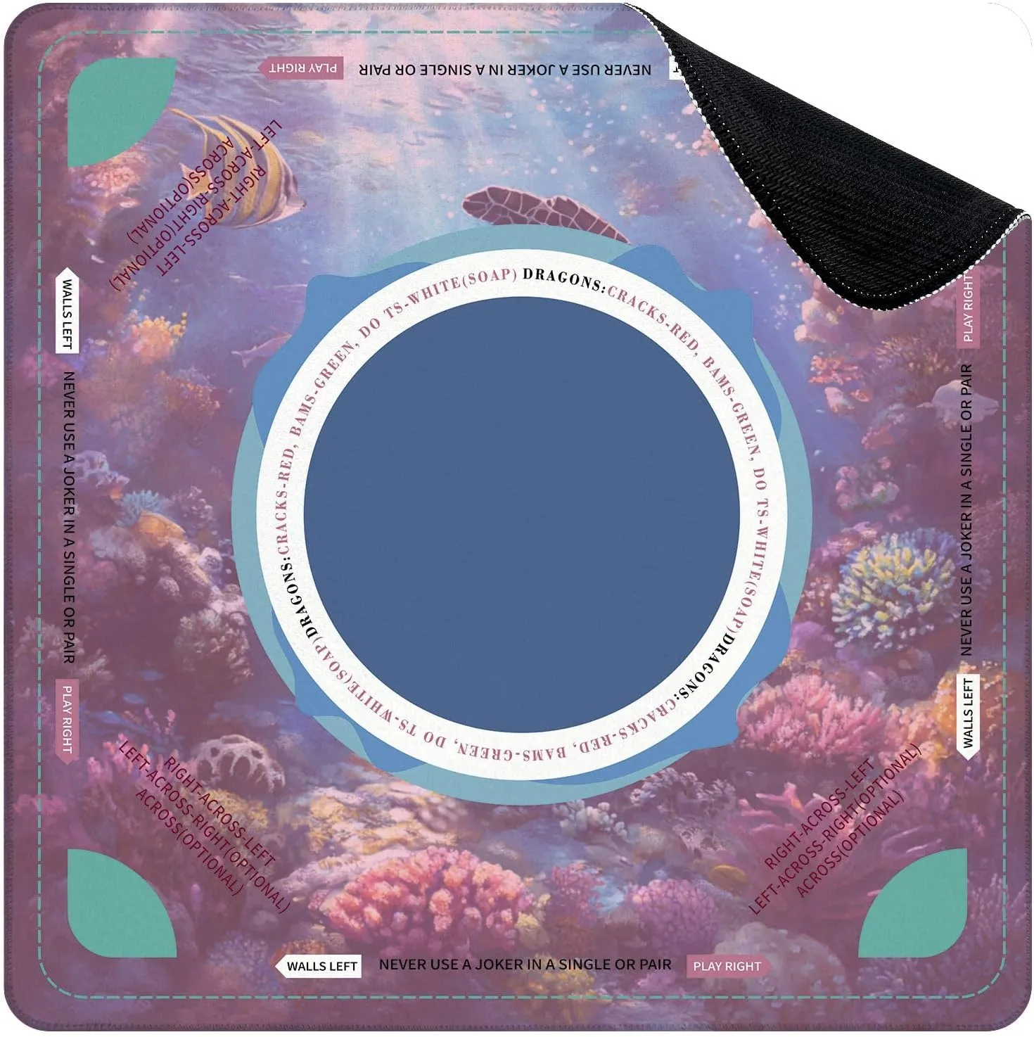 Mahjong Mat for Table Sea Turtle Tropical Fish Coral Blue Ocean Underwater World Natural 31.5" x 31.5" Non-Slip Noise-Reducing Game Mat Premium Mahjong Accessories for Poker Dominoes Board Games