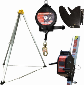Malta Dynamics 7' Confined Space Rescue Tripod, 90' 3-Way Self-Retracting Lifeline, 115' ft Manhandling Winch, 3-Way SRL Bracket, OSHA/ANSI Compliant