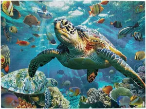 marine life puzzles for adults 500 pieces,vibrant sea turtles and fish,pieces fit together perfectly,complete with family and friends,exercise hands-on skills and thinking