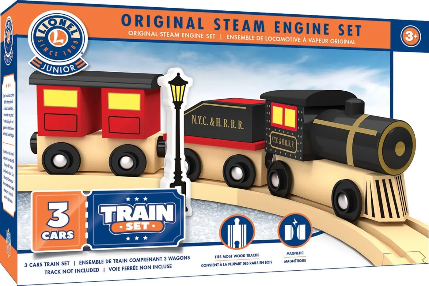 MasterPieces Wood Train Sets - Lionel Original Steam Engine 3 Piece Train Set - Officially Licensed Toddler & Kids Toy