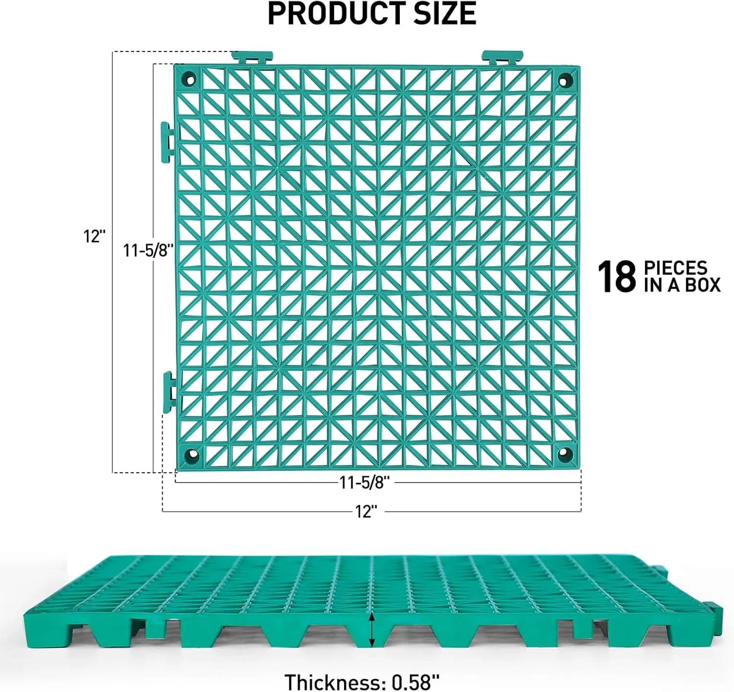 MAXWAVE 18 Pack 12" x 12" Modular Interlocking Floor Mats, Soft PVC Non-Slip Drainage Tiles, Splicing Rubber Cushion Flooring for Deck, Shower, Pool, Basement, Shed, Indoor and Outdoor Use