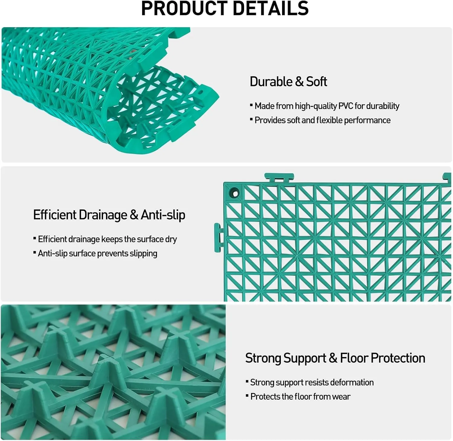 MAXWAVE 18 Pack 12" x 12" Modular Interlocking Floor Mats, Soft PVC Non-Slip Drainage Tiles, Splicing Rubber Cushion Flooring for Deck, Shower, Pool, Basement, Shed, Indoor and Outdoor Use