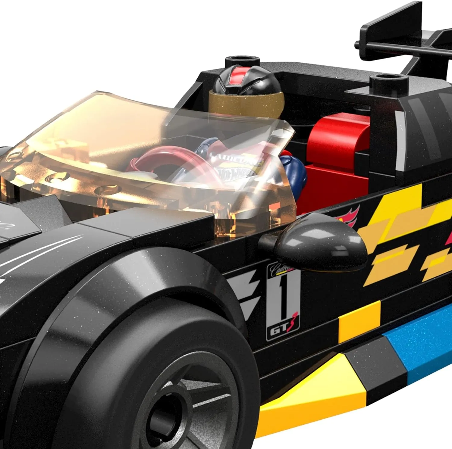 MEGA Hot Wheels Building Toy Race Car Playset, 16 Cadillac ATS-V with 90 Pieces, 1 Micro Action Figure Driver, Black, Kids Age 5  Years