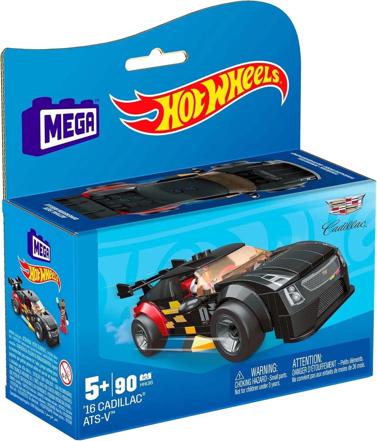 MEGA Hot Wheels Building Toy Race Car Playset, 16 Cadillac ATS-V with 90 Pieces, 1 Micro Action Figure Driver, Black, Kids Age 5  Years