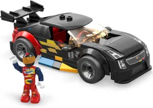 MEGA Hot Wheels Building Toy Race Car Playset, 16 Cadillac ATS-V with 90 Pieces, 1 Micro Action Figure Driver, Black, Kids Age 5  Years