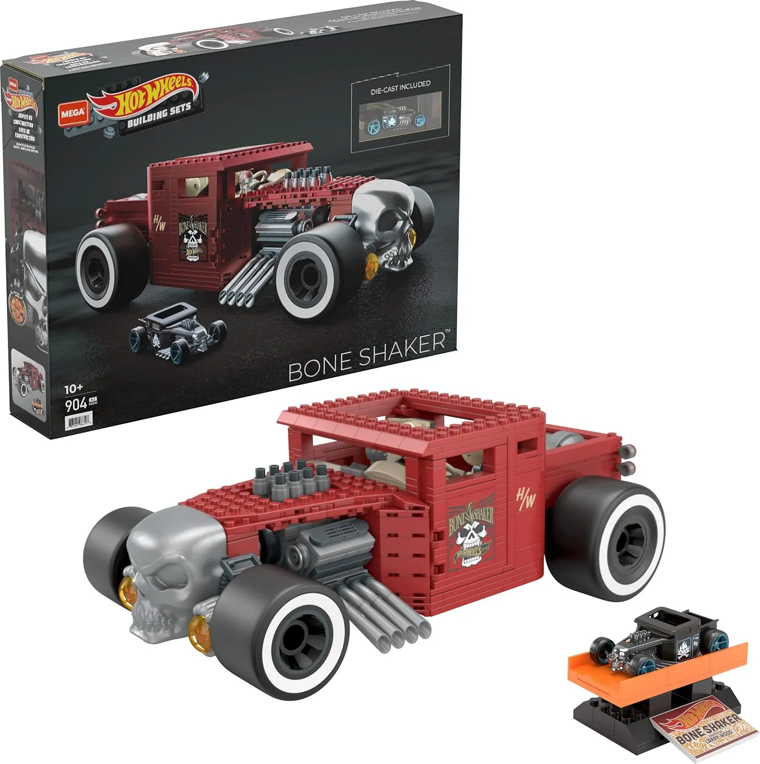 MEGA Hot Wheels Vehicle Building Toy Collectible for Adults, 1:18 Scale Bone Shaker with Die Cast Model for Fans and Collectors, HBD50