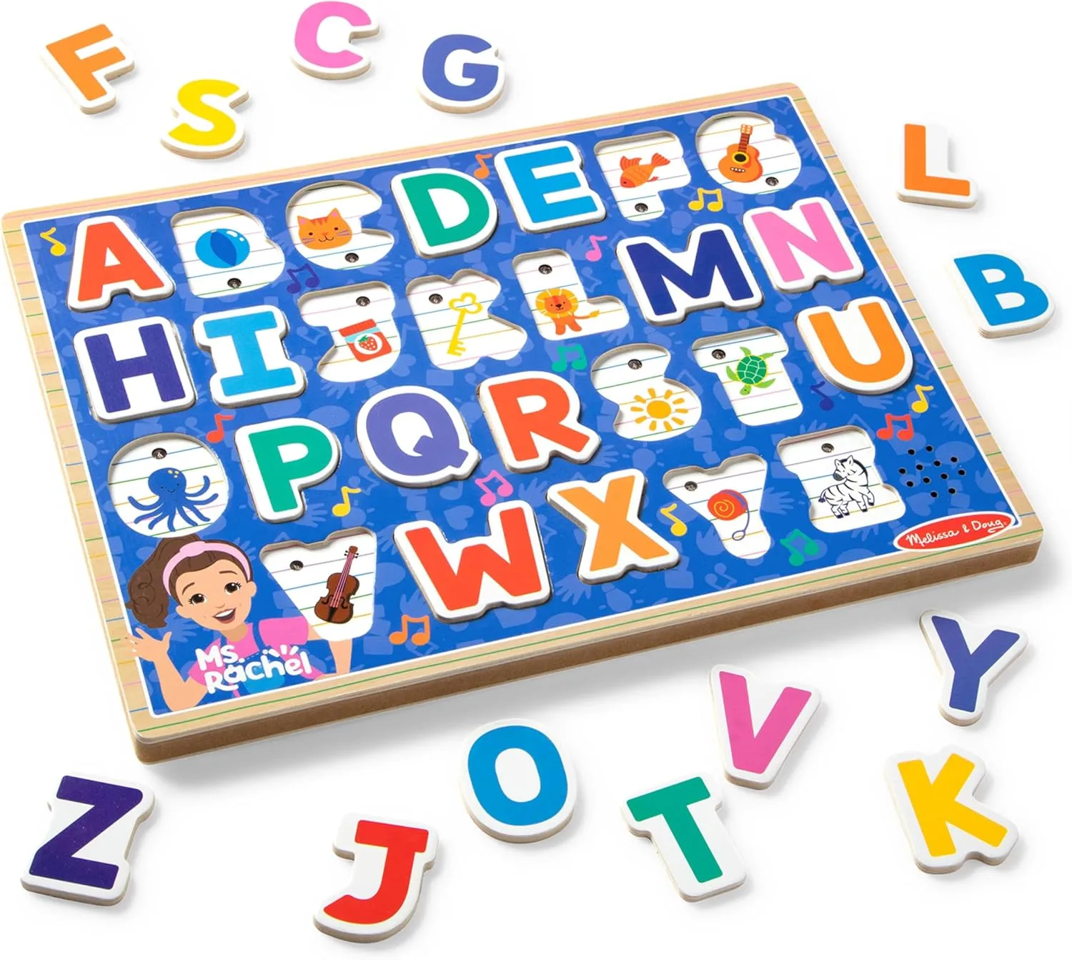 Melissa & Doug® Ms. Rachel™ Wooden Phonics Alphabet Sound Puzzle with Light-Activated Sound Effects, 24-Piece Toddler Toys for Boys and Girls Ages 2  Years