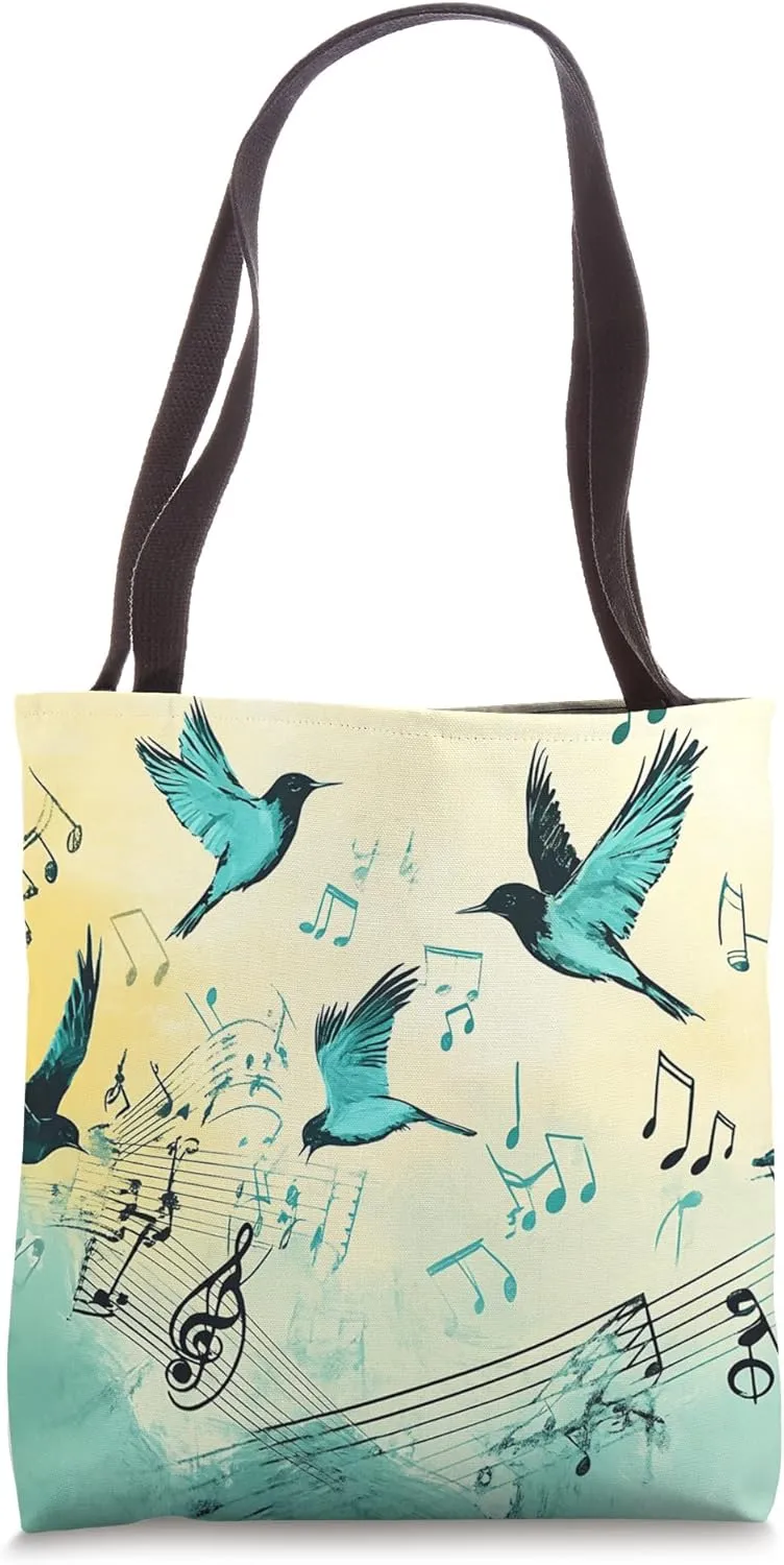 Melodic Flight Blue Birds Music Art Tote Bag