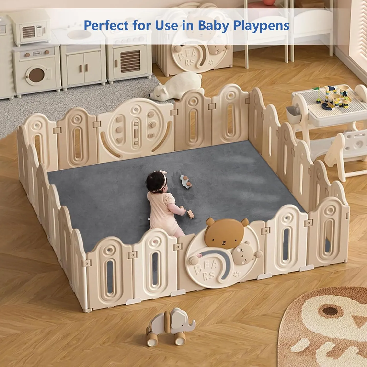 Memory Foam Baby Play Mat for Playpen,Thick & Large Crawling Mat for Floor,Soft Velvet Tummy Time Surface,Non-Slip Play Area for Kids,Toddlers,Infants in Nursery & Playroom(39"×59"×0.8",Dark Gray)