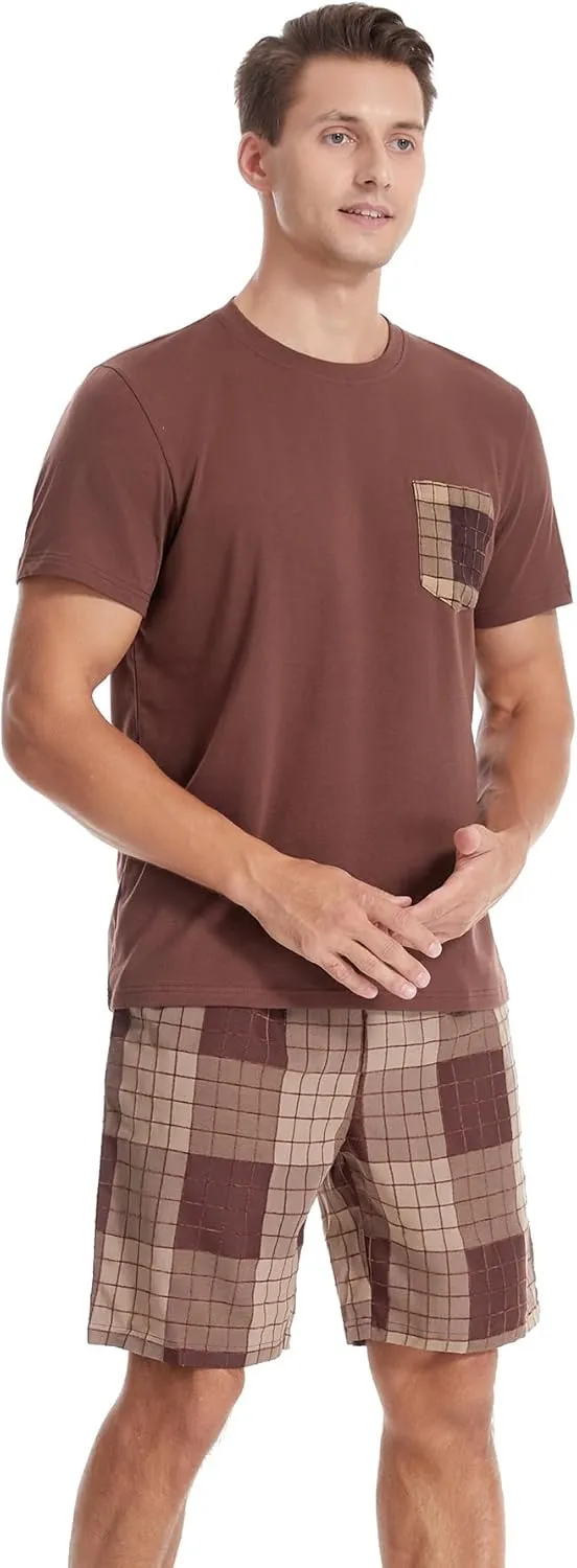 Men's Short Sleeve Pajama Set with Pockets 2-Piece Nightwear for Summer Lightweight Men's PJS
