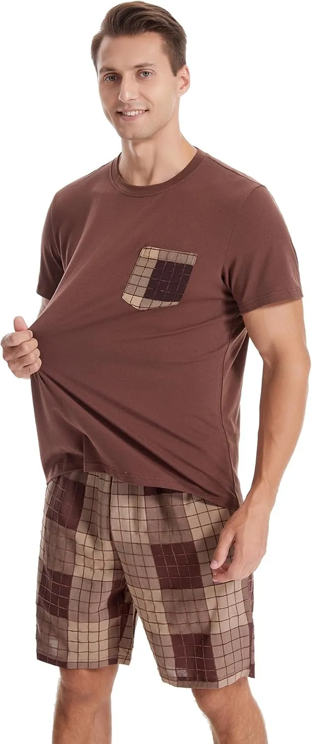 Men's Short Sleeve Pajama Set with Pockets 2-Piece Nightwear for Summer Lightweight Men's PJS