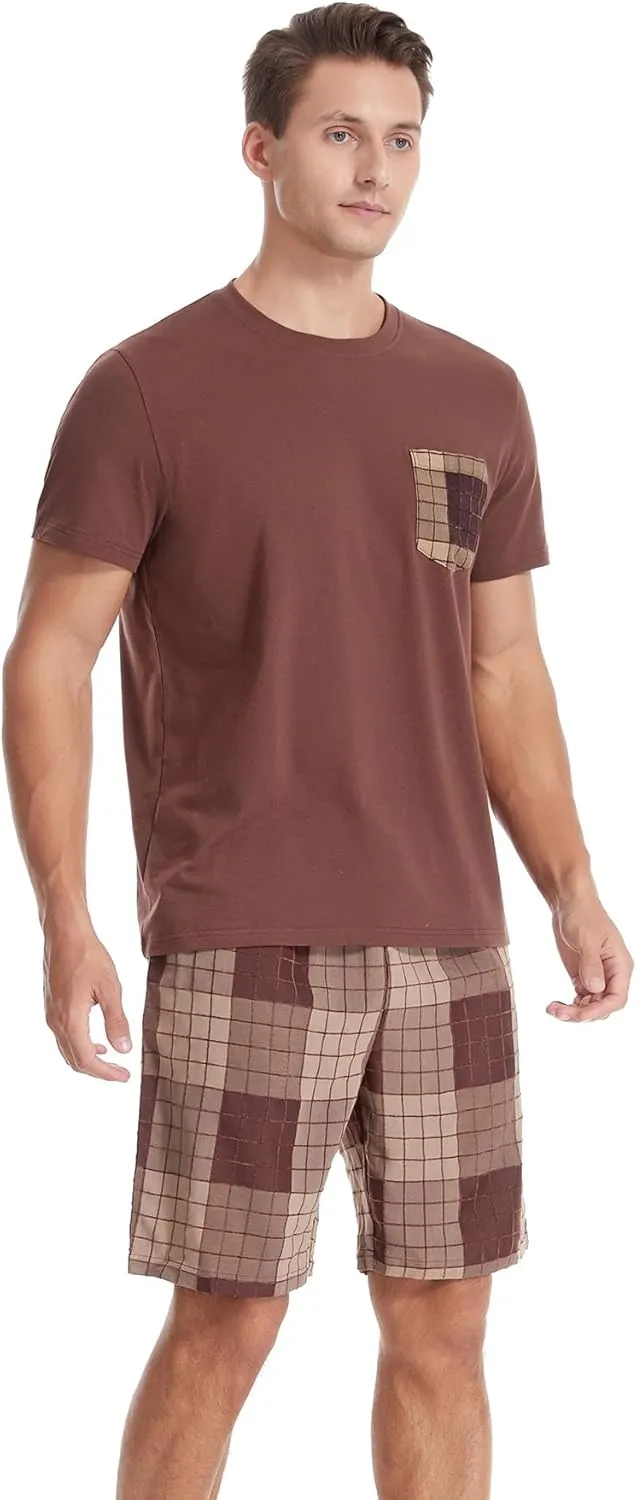 Men's Short Sleeve Pajama Set with Pockets 2-Piece Nightwear for Summer Lightweight Men's PJS