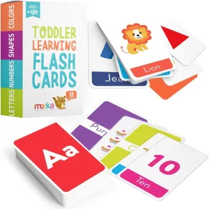 merka Toddler Flash Cards, Set of 58 Alphabet, Letters, Colors, Shapes and Numbers, Baby Learning Cards, Educational Toys, Preschool, Toddler Flashcards, Double-Sided