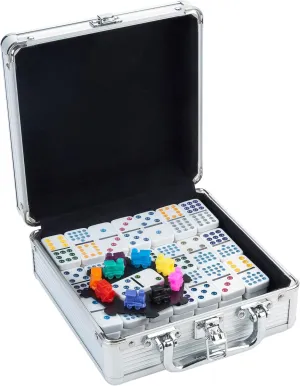 Mexican Train Domino Game Set - Double 12 Tile Board Game Colored dots, Metal Case for Adults   91 Dominos   Station, Colored Trains   Rules