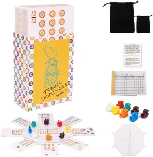 Mexican Train, Mini Travel Dominoes Game:105 Cards 1Hub for Mexican Train 8 Train Marker 1 Instruction 1 Scoresheet,Double 12 and Double 9 Dominoes Set,2-10 Players,Dot Dominoes,Travel Dominoes