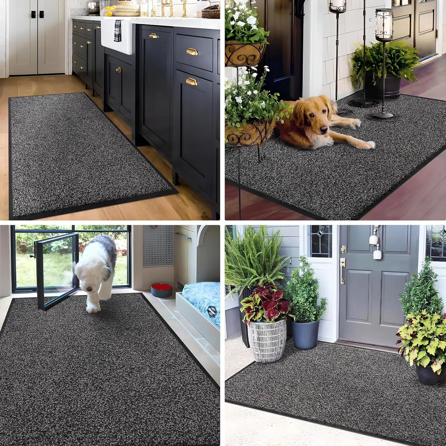 Mibao Front Door Mat, Dirt Trapper Welcome Mat for Outdoor Indoor, Non-Slip Waterproof Doormat, Durable Machine Washable Low Profile Entry Rug for Back Door Outside Patio Porch, 36" x 24", Grey