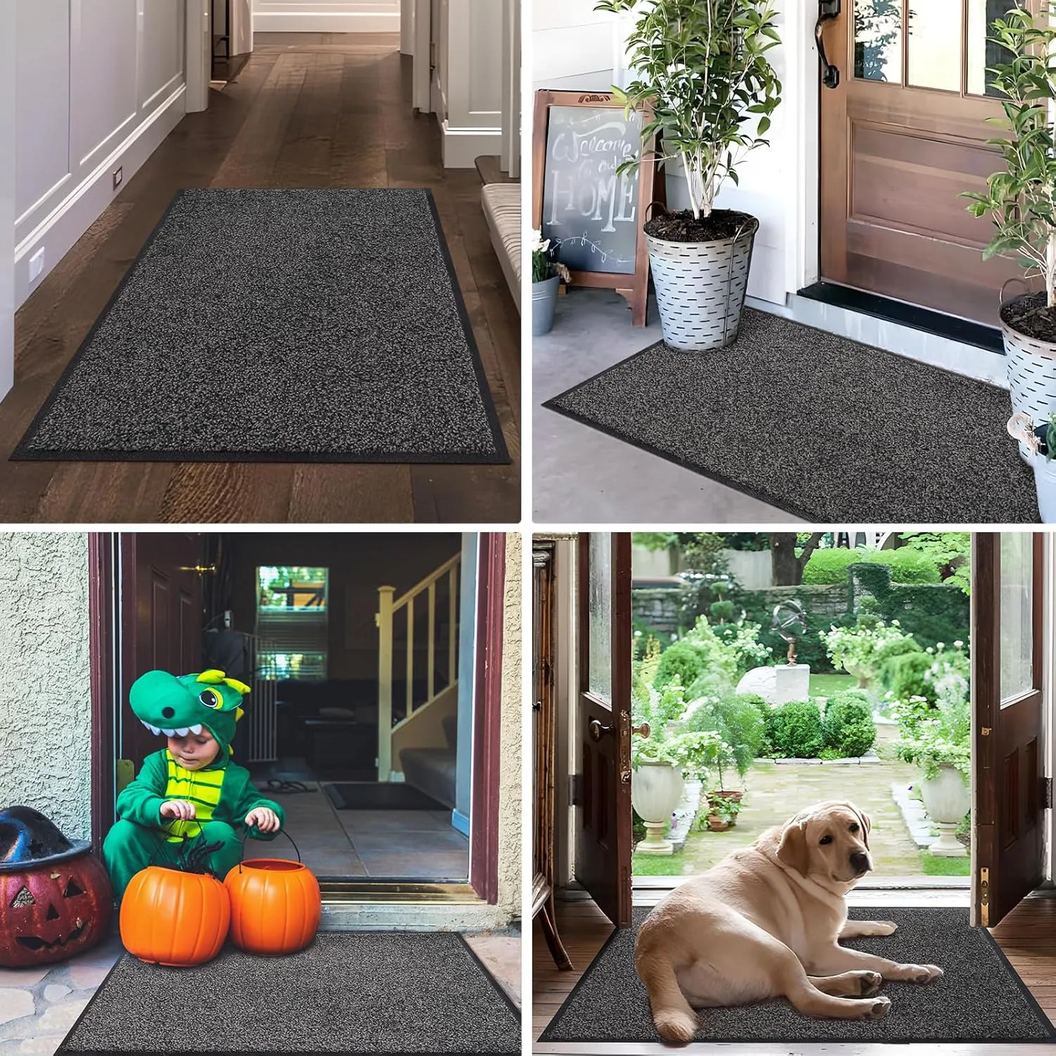 Mibao Front Door Mat, Dirt Trapper Welcome Mat for Outdoor Indoor, Non-Slip Waterproof Doormat, Durable Machine Washable Low Profile Entry Rug for Back Door Outside Patio Porch, 36" x 24", Grey