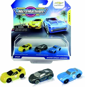 Micro Machines Toy Cars Starter Pack, Officially Licensed Chevrolet Racing Car Speed Legends - Includes 3 Vehicles - Possibility of Something Rare - Micromachines Toy Car Collection