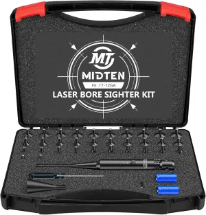 MidTen Laser Bore Sight Kit with Button Switch, Professional Red/Green Laser Bore Sighter with 32 Adapters for 0.17 to 12GA Calibers, Powerful Hunting Equipment