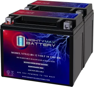Mighty Max Battery YTX12-BS 12V 10Ah Replacement Battery compatible with Moose Racing YTX12-BS - 2 Pack