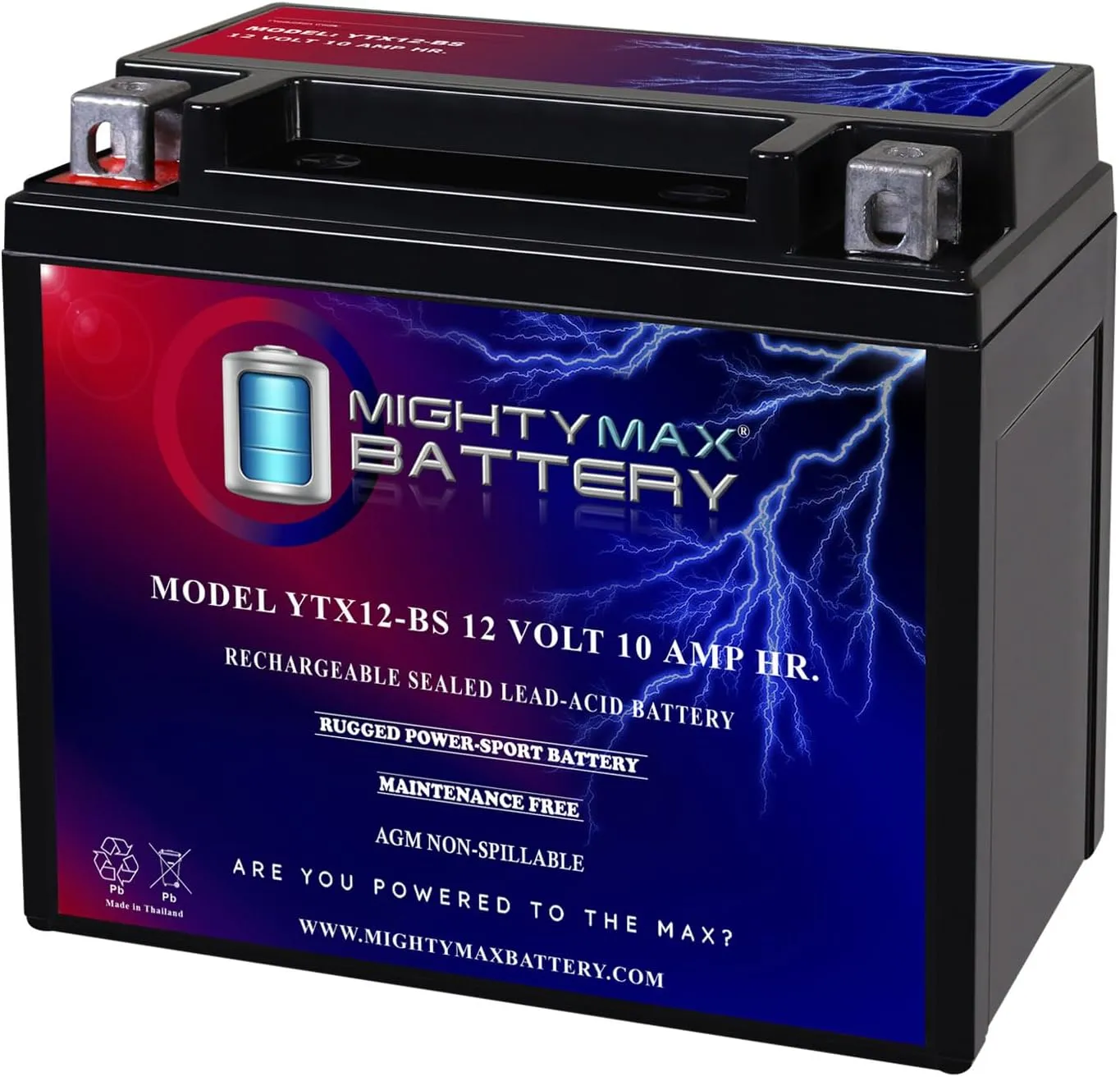 Mighty Max Battery YTX12-BS 12V 10Ah Replacement Battery Compatible with Moose Racing YTX12-BS
