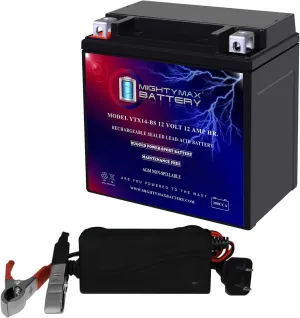 Mighty Max Battery YTX14-BS Replacement Battery Compatible with Moose Racing 2113-0237   12V 1Amp Charger