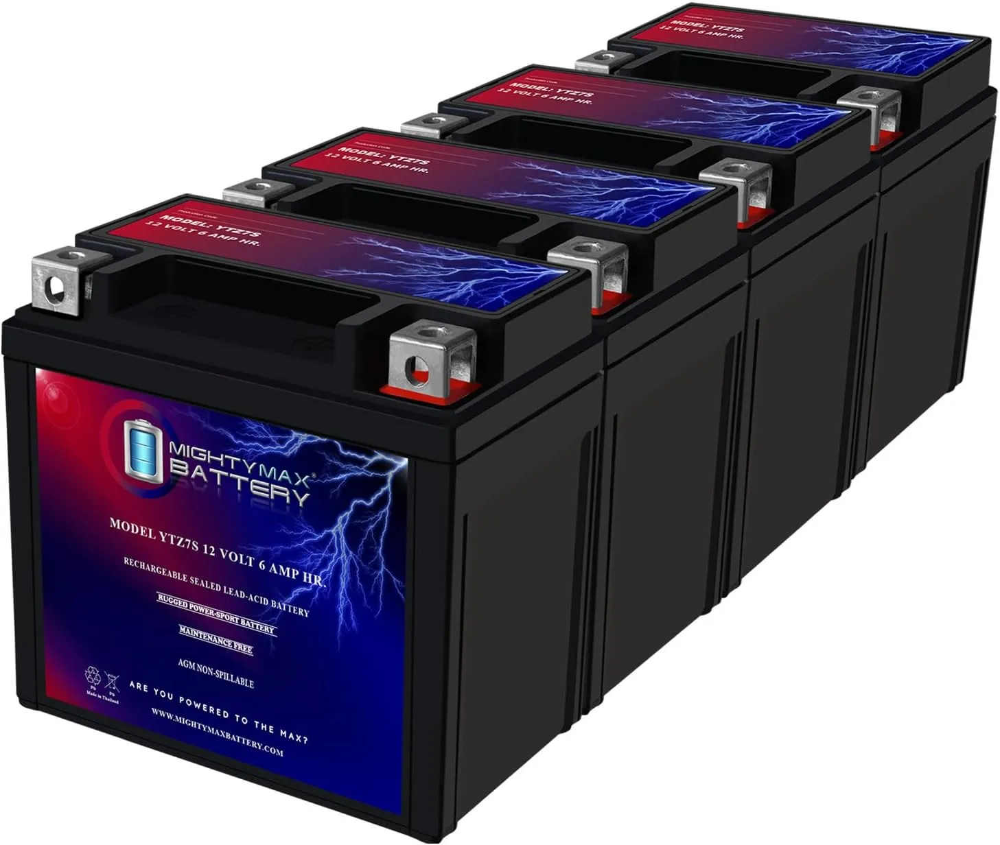 Mighty Max Battery YTZ7S 12V 6AH Replacement Battery compatible with Moose Racing 2113-0229 - 4 Pack
