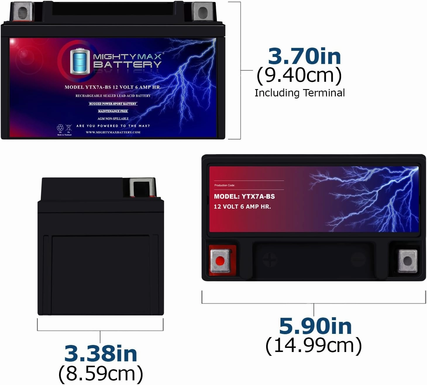 Mighty Max Battery YTX7A-BS Replacement Battery for Moose Racing MTX7A-BS - 3 Pack