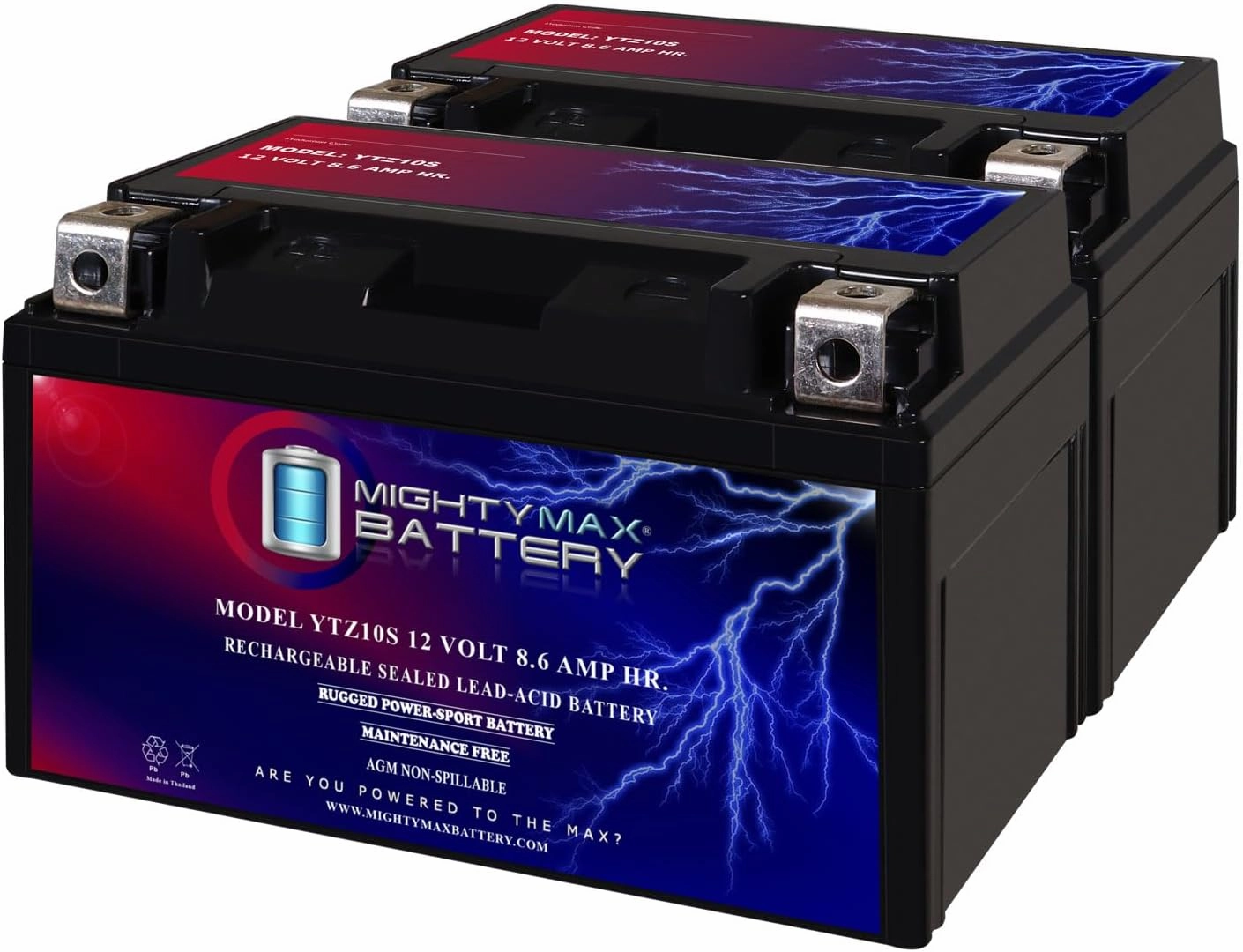 Mighty Max Battery YTZ10S 12V 8.6AH Replacement Battery compatible with Moose Racing CTZ10S - 2 Pack