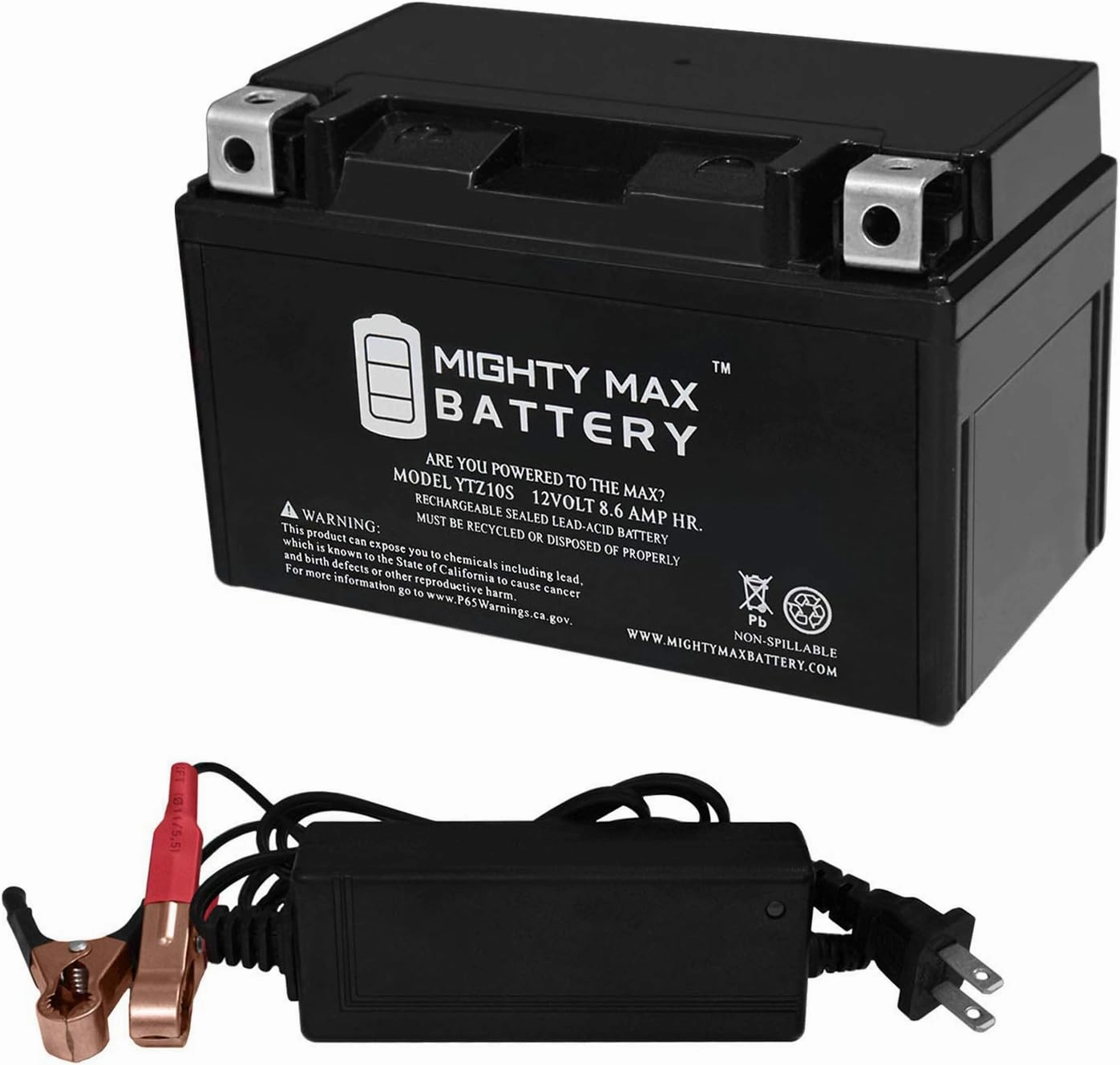 Mighty Max Battery YTZ10S Replacement Battery Compatible with Moose Racing CTZ10S   12V 2Amp Charger